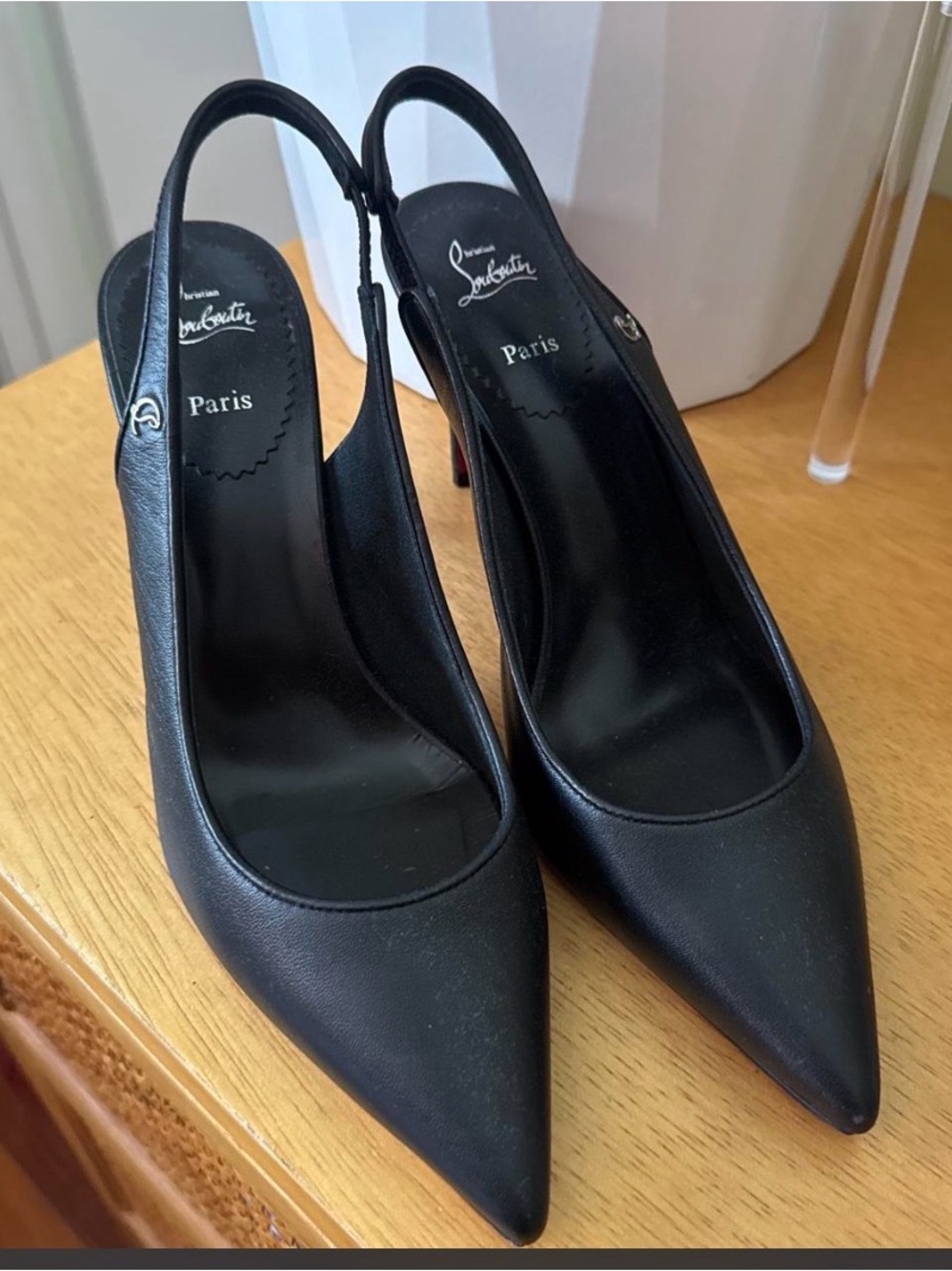 Christian Louboutin Black Pointed Slingback Pumps with Red Heel